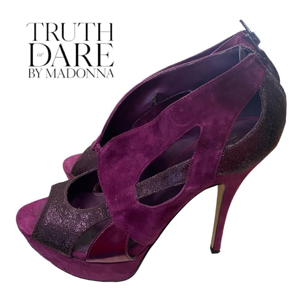 Truth or Dare by Madonna Women's Purple Glittler Platform Stiletto Heels 10